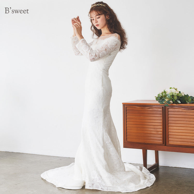 【wd110fr】総レースロングスリーブマーメイドドレス