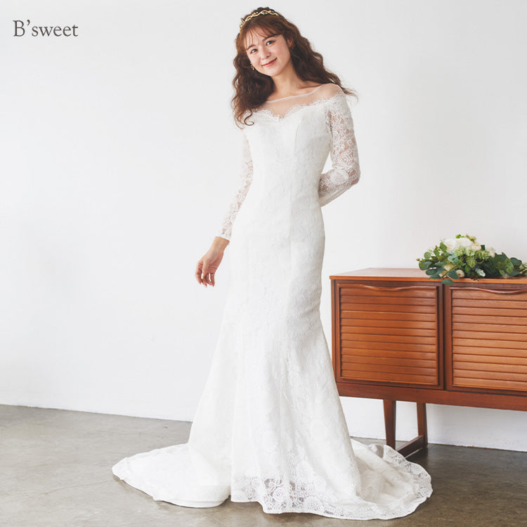 【wd110fr】総レースロングスリーブマーメイドドレス