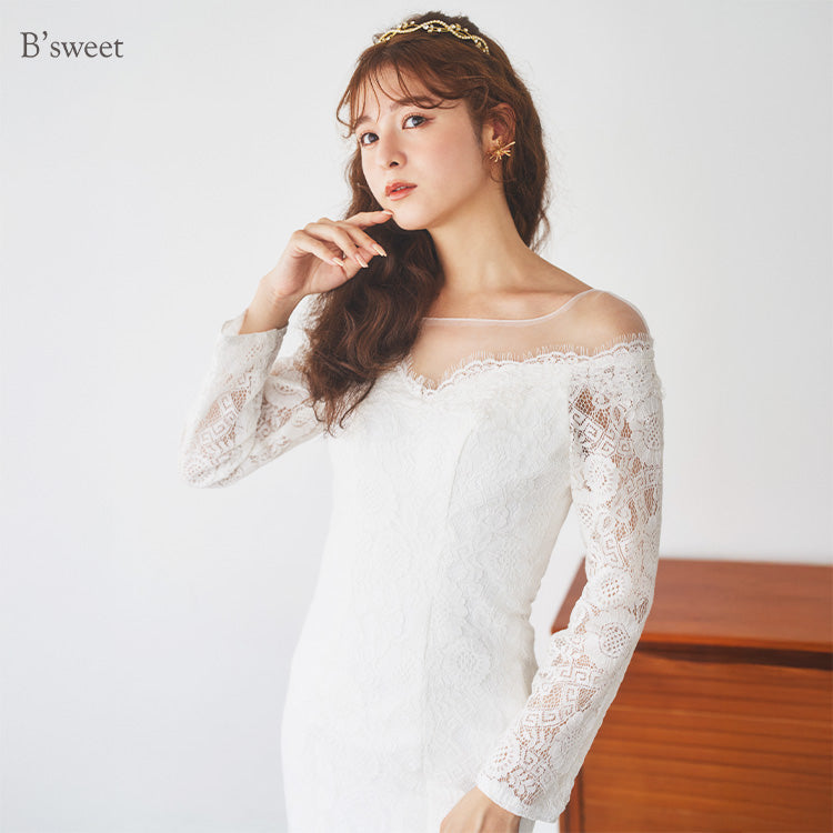 【wd110fr】総レースロングスリーブマーメイドドレス