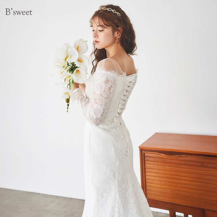 【wd110fr】総レースロングスリーブマーメイドドレス