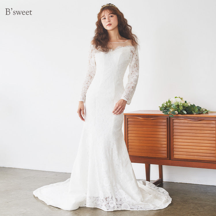 【wd110fr】総レースロングスリーブマーメイドドレス