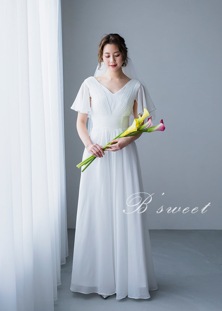 【wd141jx】フレアスリーブタックデザインドレス Aライン