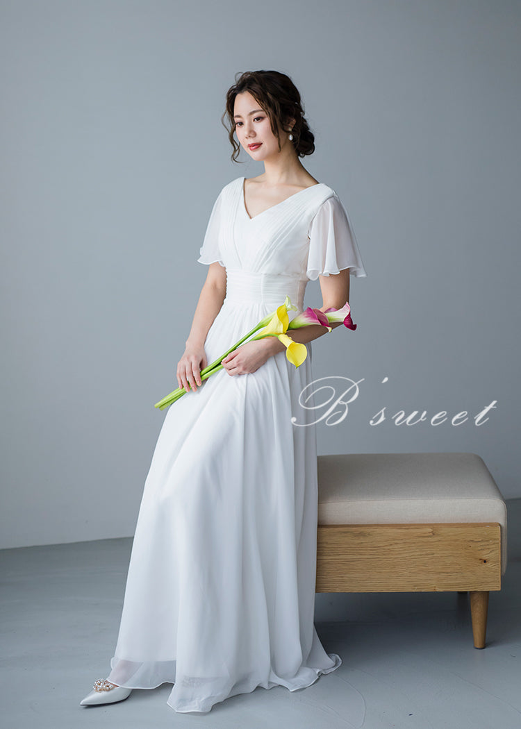 【wd141jx】フレアスリーブタックデザインドレス Aライン