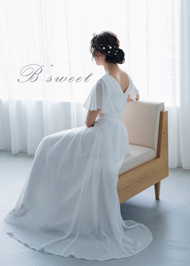 【wd141jx】フレアスリーブタックデザインドレス Aライン