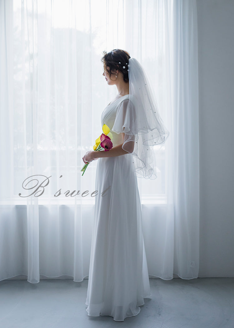 【wd141jx】フレアスリーブタックデザインドレス Aライン