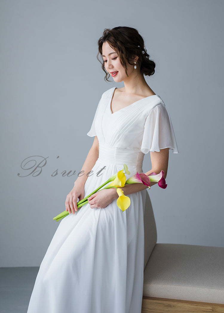 【wd141jx】フレアスリーブタックデザインドレス Aライン