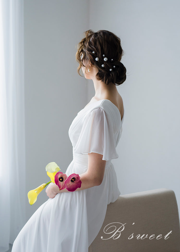 【wd141jx】フレアスリーブタックデザインドレス Aライン