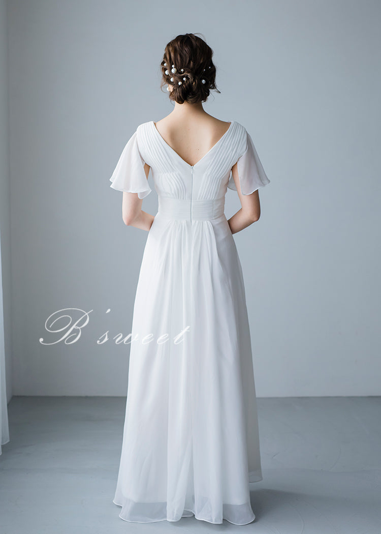 【wd141jx】フレアスリーブタックデザインドレス Aライン