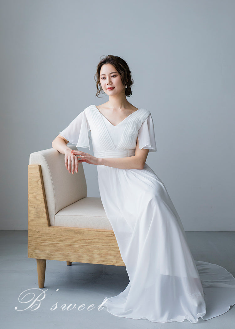 【wd141jx】フレアスリーブタックデザインドレス Aライン