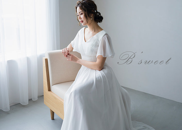 【wd141jx】フレアスリーブタックデザインドレス Aライン