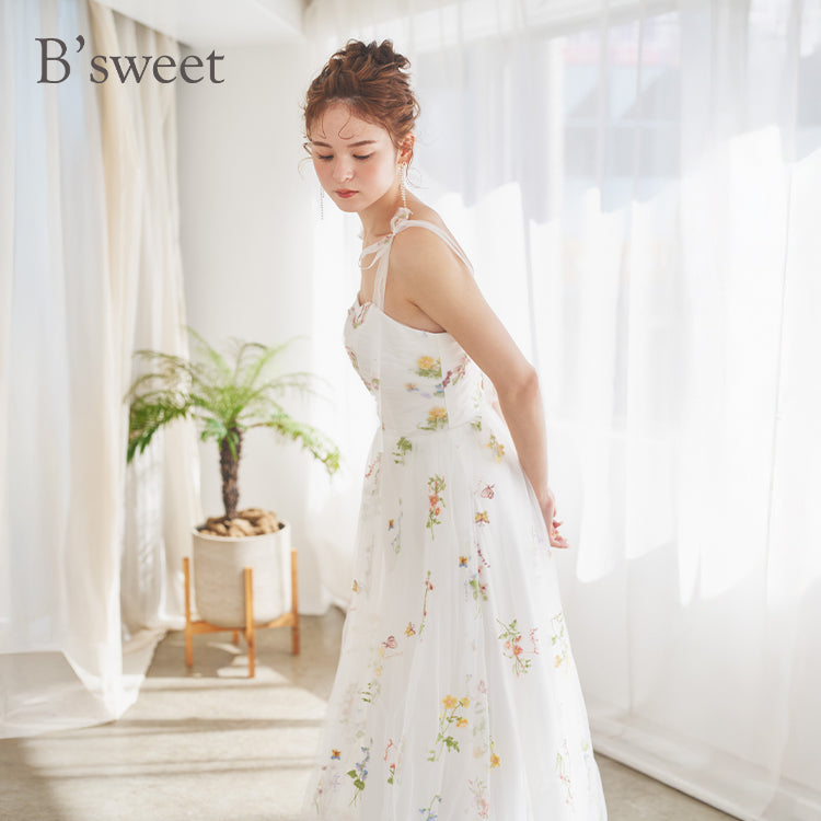 【kd143jx】花柄チュールキャミソールカラードレス Aライン