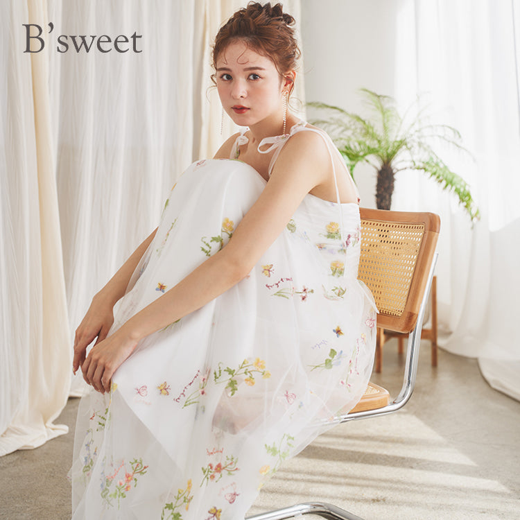 【kd143jx】花柄チュールキャミソールカラードレス Aライン