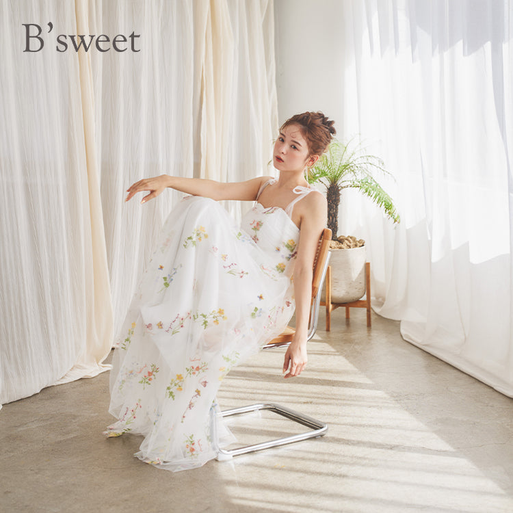 【kd143jx】花柄チュールキャミソールカラードレス Aライン