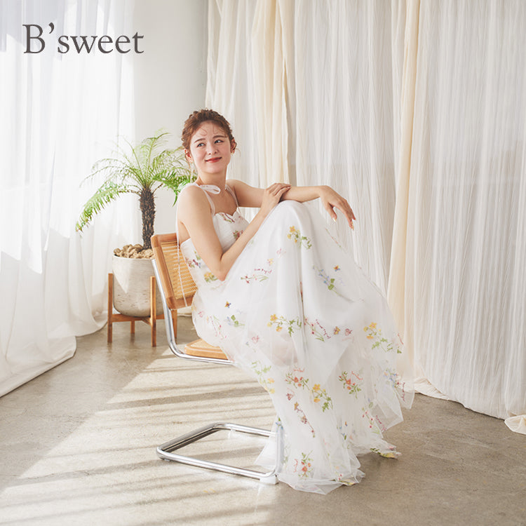 【kd143jx】花柄チュールキャミソールカラードレス Aライン