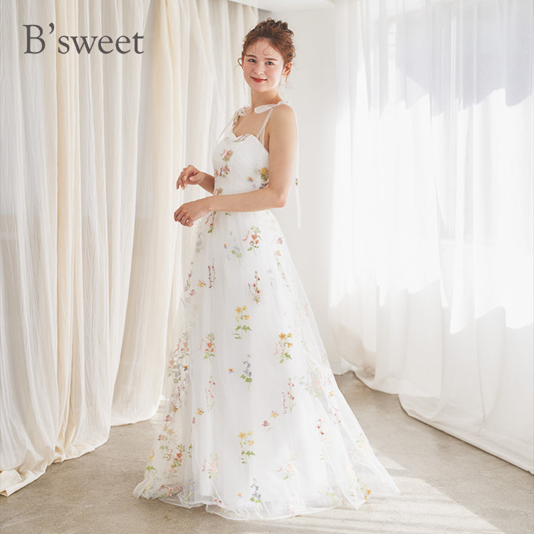 【kd143jx】花柄チュールキャミソールカラードレス Aライン