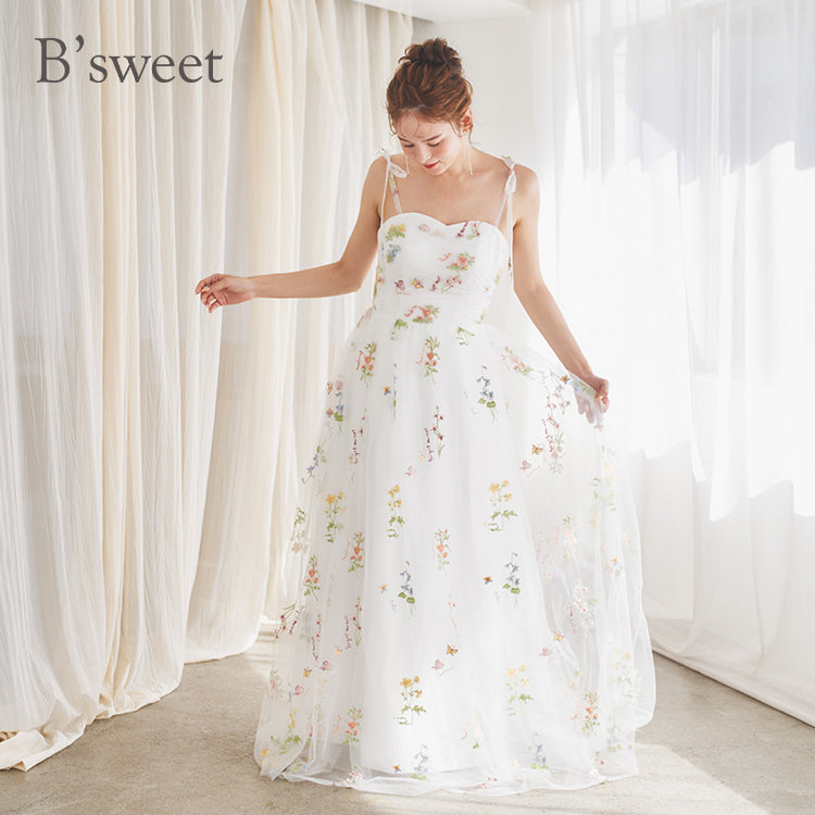 【kd143jx】花柄チュールキャミソールカラードレス Aライン