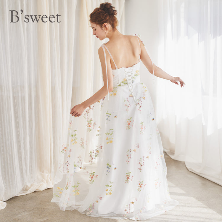 【kd143jx】花柄チュールキャミソールカラードレス Aライン