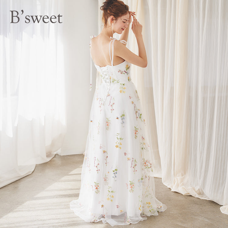 【kd143jx】花柄チュールキャミソールカラードレス Aライン