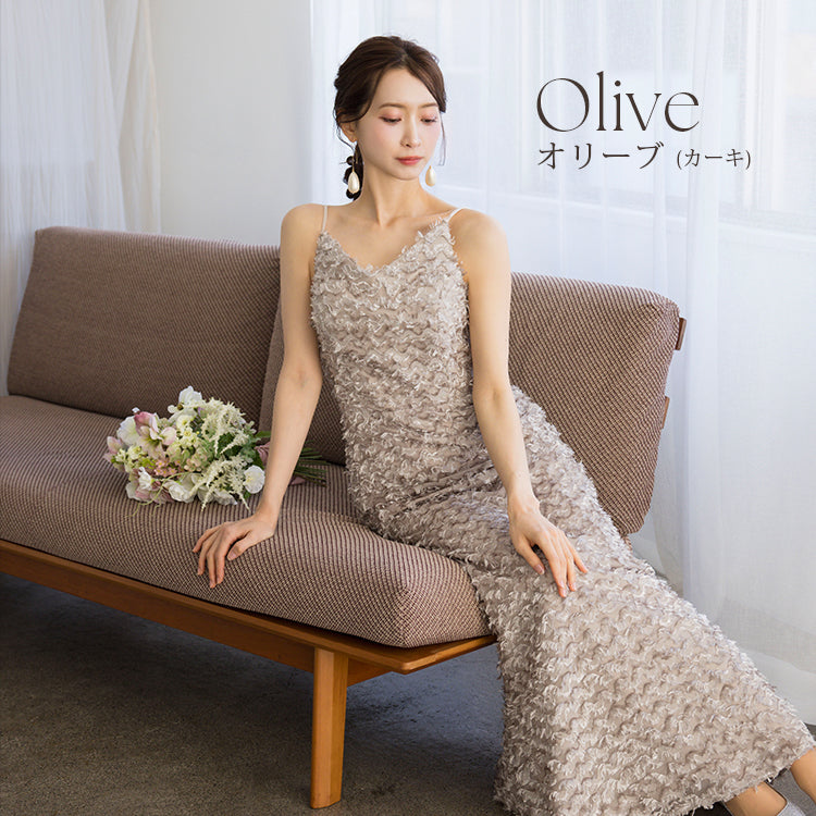 【kd145dr】ウェーブフェザーキャミソールドレス ソフトマーメイドライン