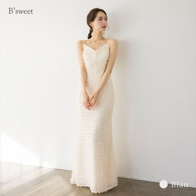 【kd145dr】ウェーブフェザーキャミソールドレス ソフトマーメイドライン