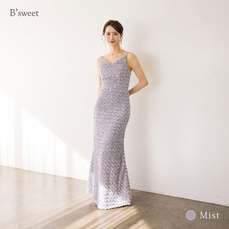 【kd145dr】ウェーブフェザーキャミソールドレス ソフトマーメイドライン