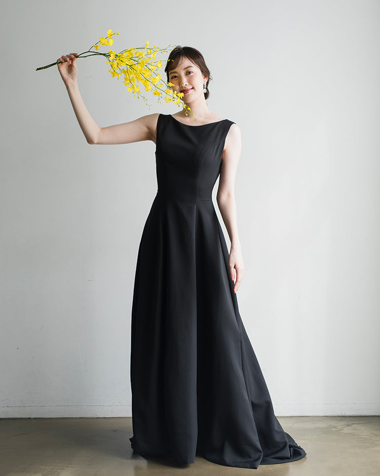 【wd181jx】バックオープンノースリーブドレス Aライン