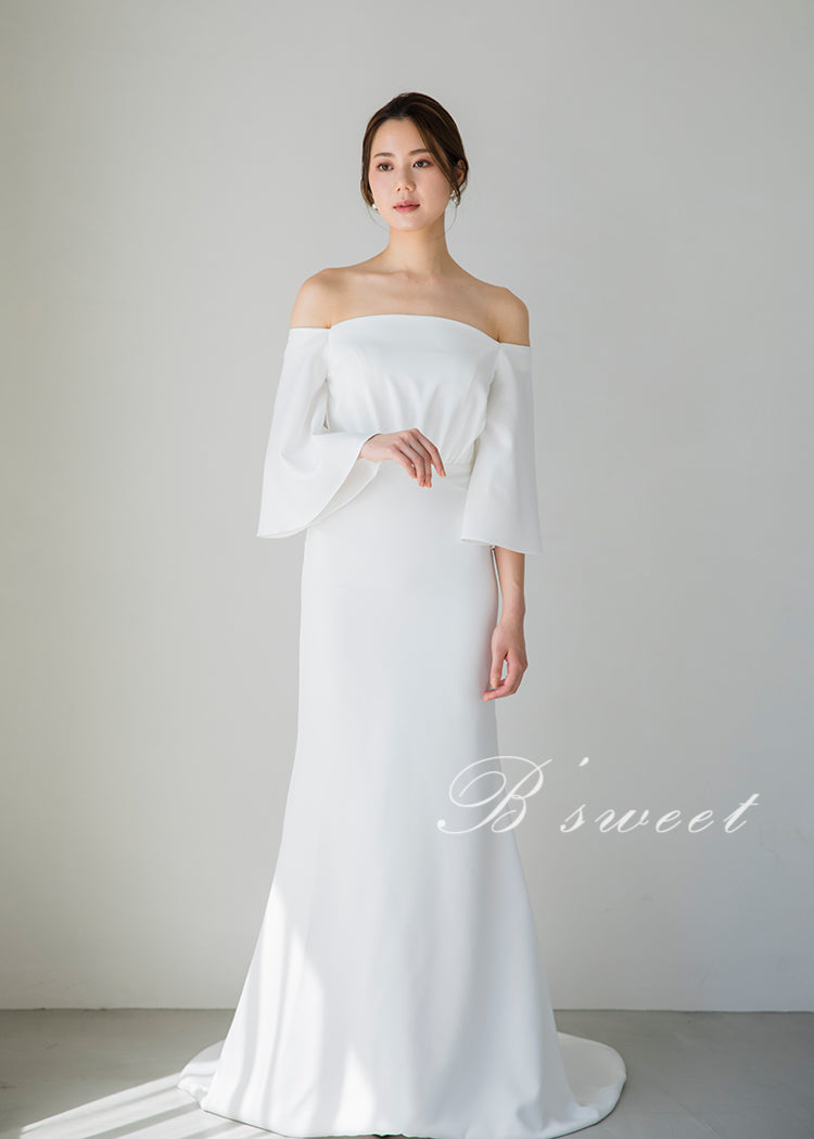 【wd310ls】オフショルフレア七分袖マーメイドドレス マーメイドライン