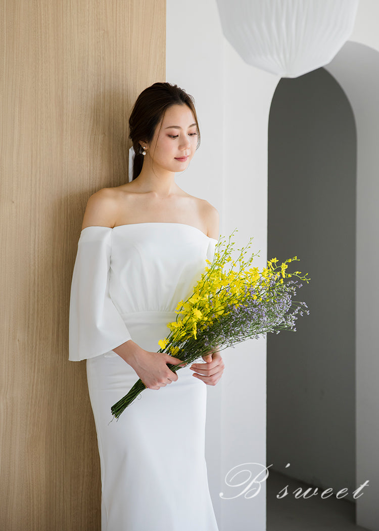 【wd310ls】オフショルフレア七分袖マーメイドドレス マーメイドライン