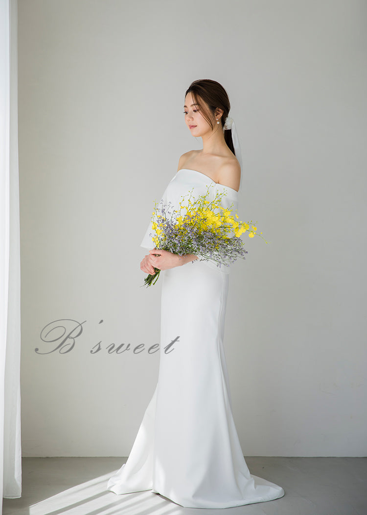 【wd310ls】オフショルフレア七分袖マーメイドドレス マーメイドライン