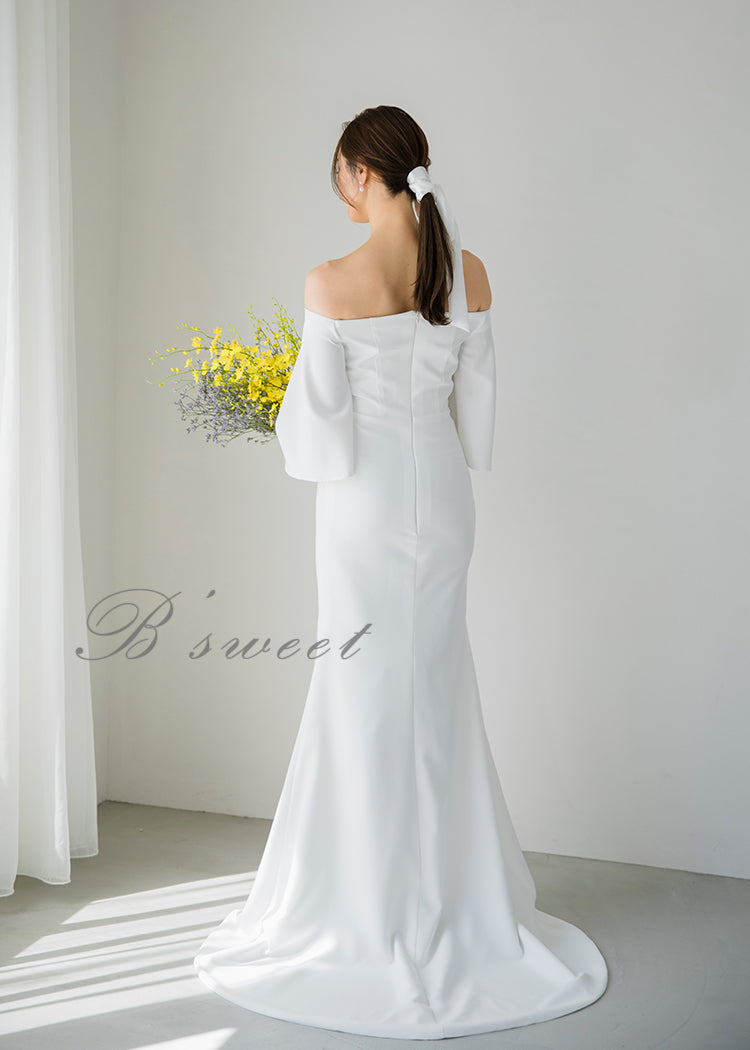 【wd310ls】オフショルフレア七分袖マーメイドドレス マーメイドライン