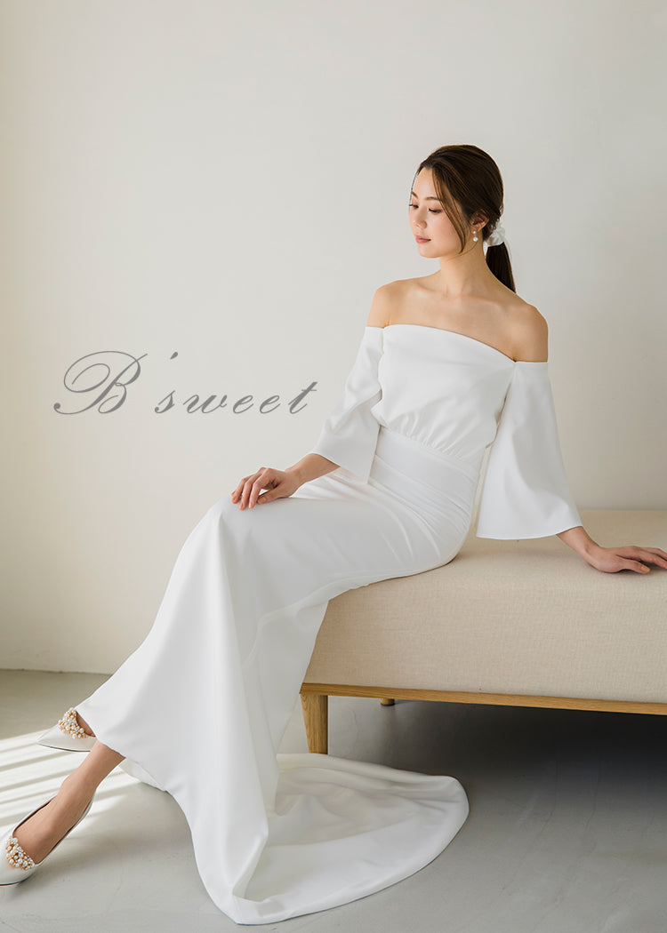 【wd310ls】オフショルフレア七分袖マーメイドドレス マーメイドライン