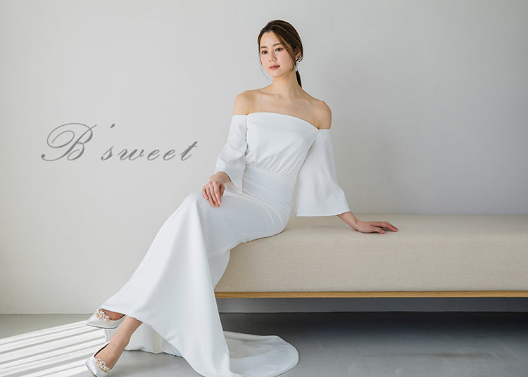 【wd310ls】オフショルフレア七分袖マーメイドドレス マーメイドライン