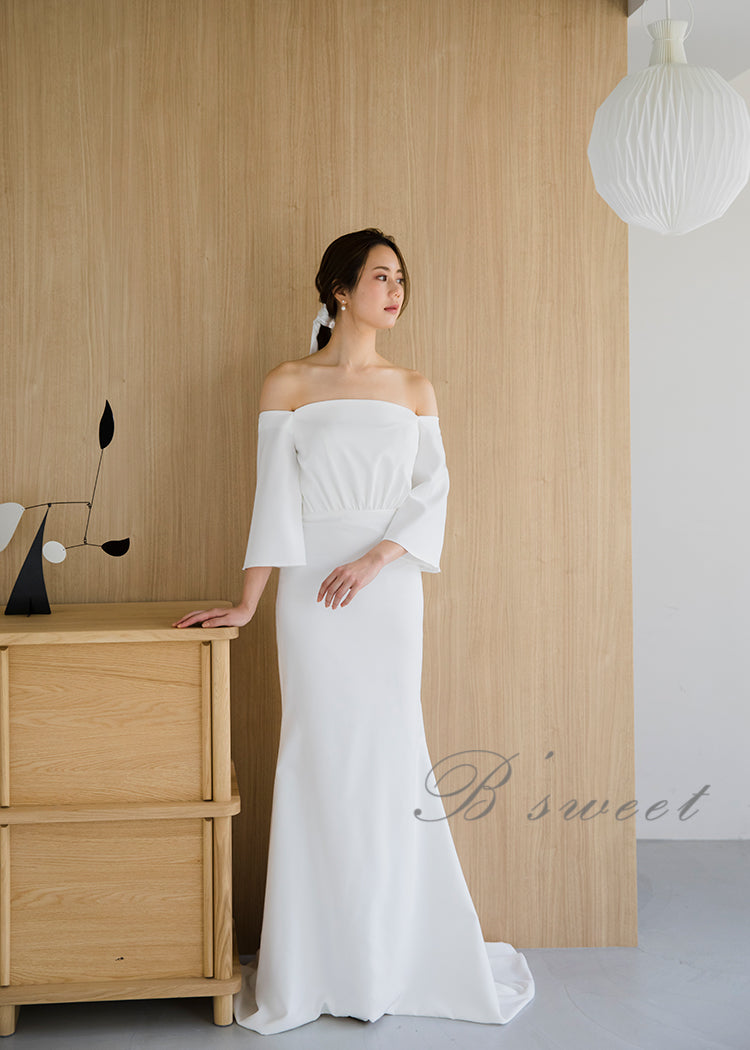 【wd310ls】オフショルフレア七分袖マーメイドドレス マーメイドライン