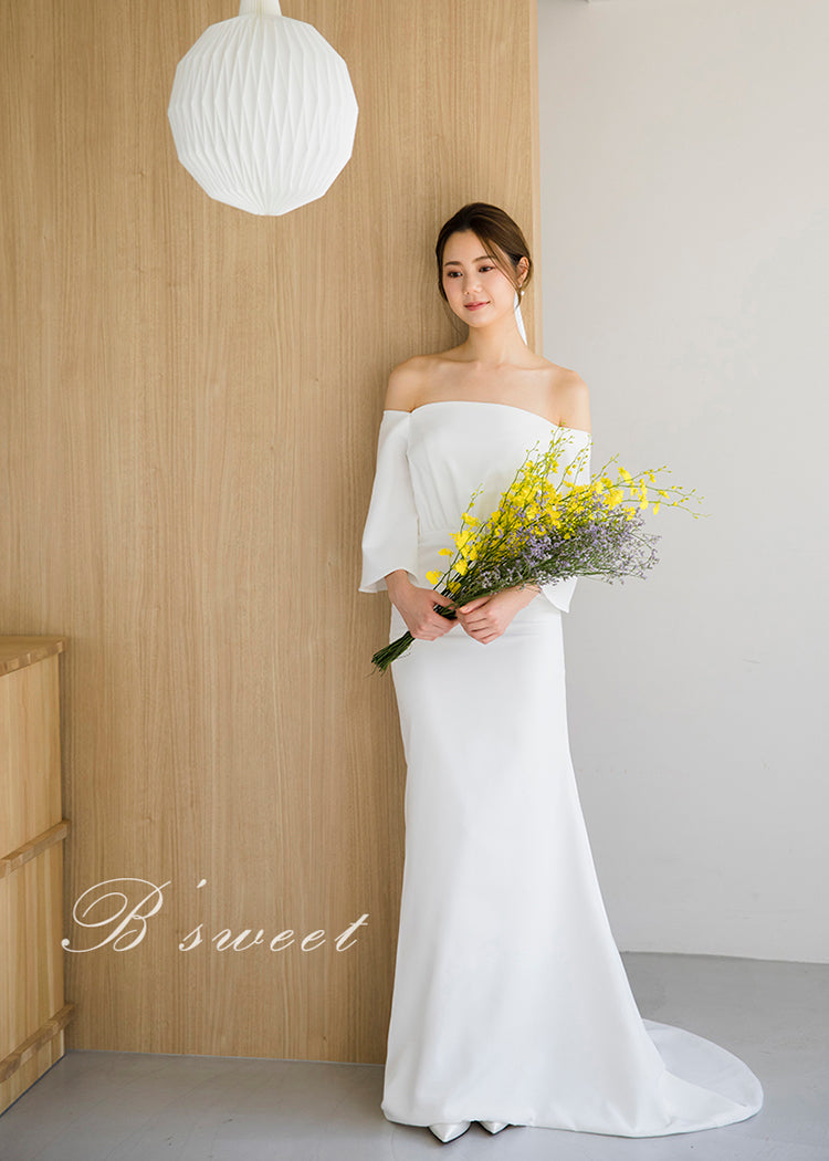 【wd310ls】オフショルフレア七分袖マーメイドドレス マーメイドライン