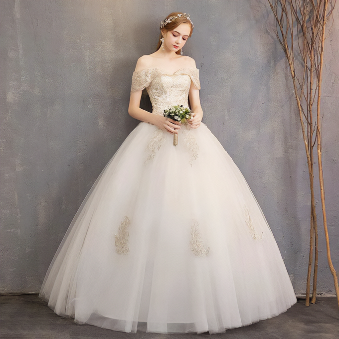 【wd328d】 オフショルダー刺繍デザインドレス プリンセスライン