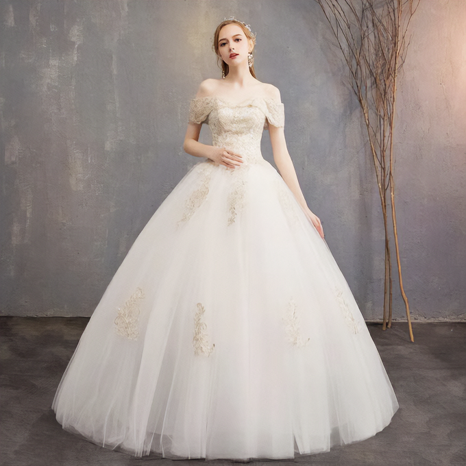 【wd328d】 オフショルダー刺繍デザインドレス プリンセスライン