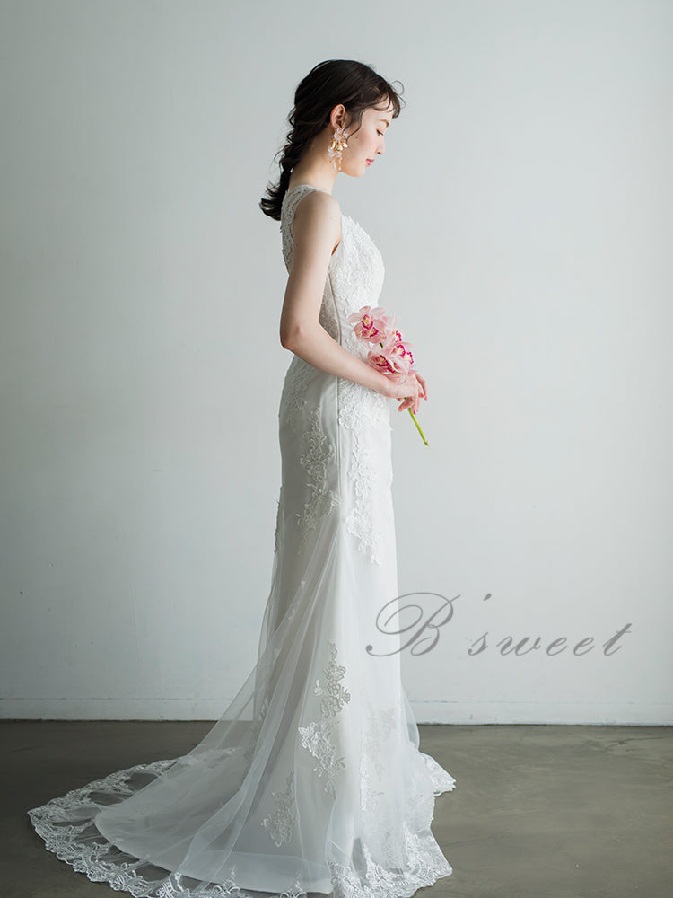 【wd32】イリュージョンバックレースマーメイドドレス マーメイドライン