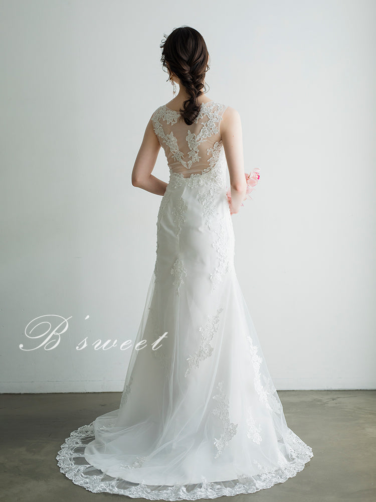 【wd32】イリュージョンバックレースマーメイドドレス マーメイドライン