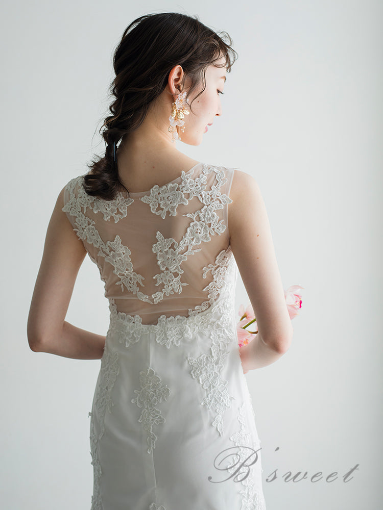 【wd32】イリュージョンバックレースマーメイドドレス マーメイドライン