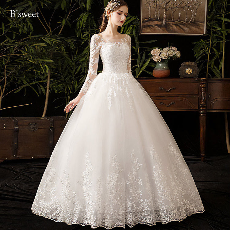 刺繍デザインロングスリープドレス プリンセスライン