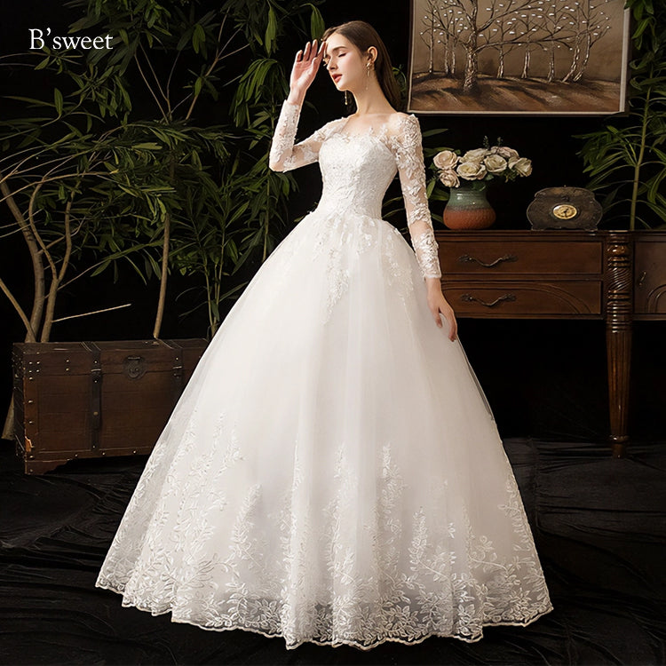 刺繍デザインロングスリープドレス プリンセスライン