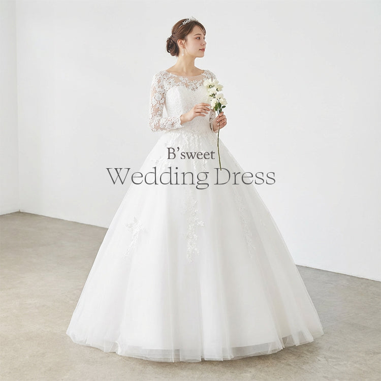 刺繍ロングスリーブチュールドレス プリンセスライン