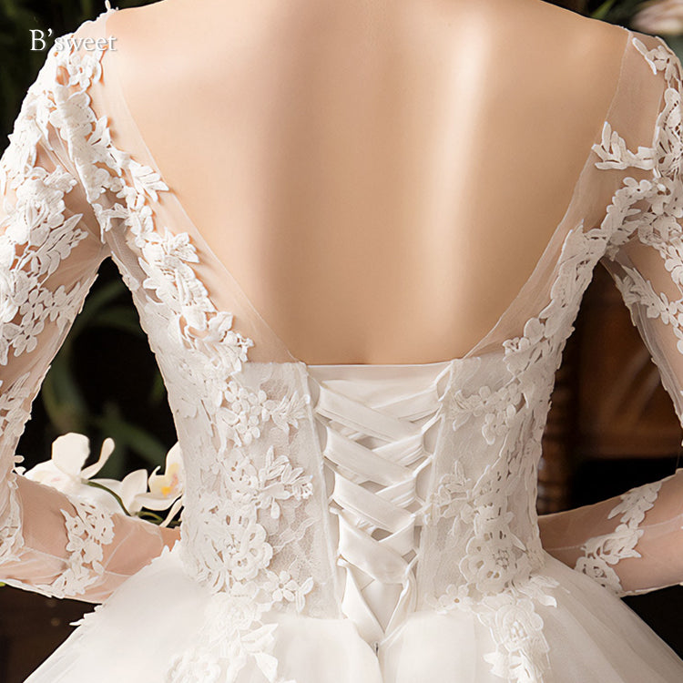 刺繍ロングスリーブチュールドレス プリンセスライン