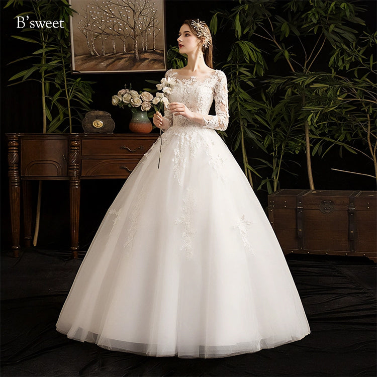 刺繍ロングスリーブチュールドレス プリンセスライン