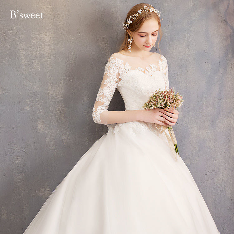 【wd363d】 刺繍デザインイリュージョンネックドレス プリンセスライン