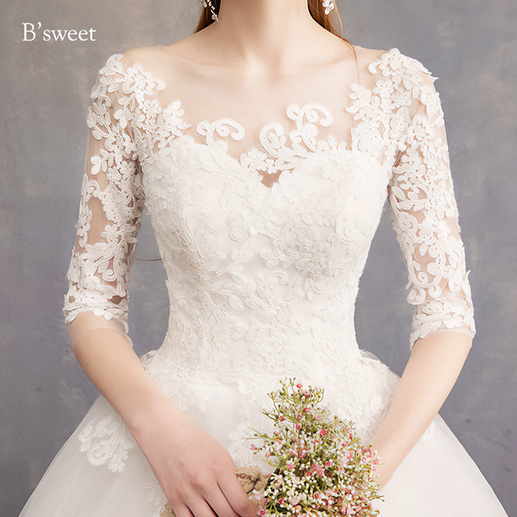 【wd363d】 刺繍デザインイリュージョンネックドレス プリンセスライン