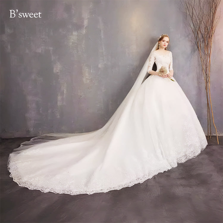 【wd363d】 刺繍デザインイリュージョンネックドレス プリンセスライン