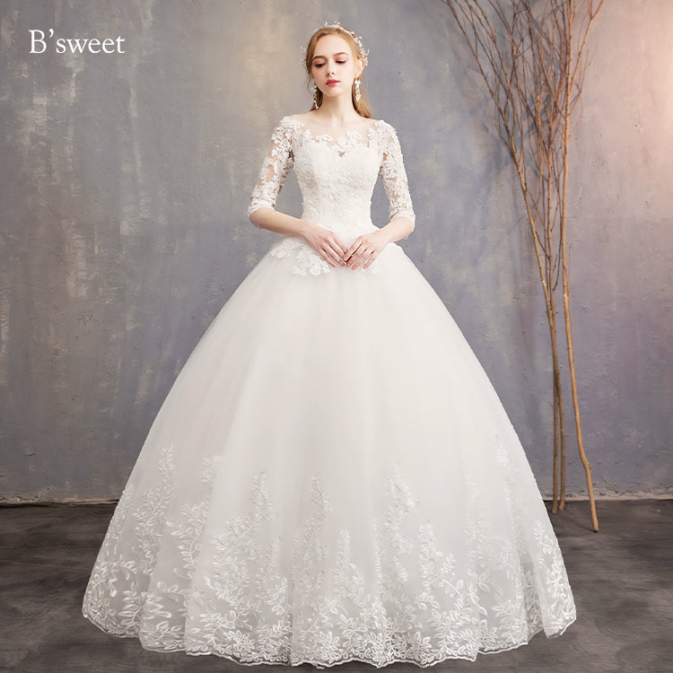 【wd363d】 刺繍デザインイリュージョンネックドレス プリンセスライン