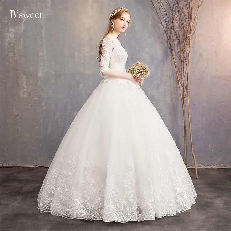 【wd363d】 刺繍デザインイリュージョンネックドレス プリンセスライン