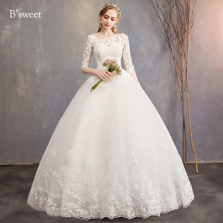 【wd363d】 刺繍デザインイリュージョンネックドレス プリンセスライン